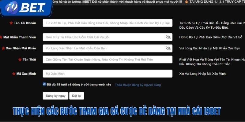 Thực hiện các bước tham gia cá cược dễ dàng tại nhà cái I9BET